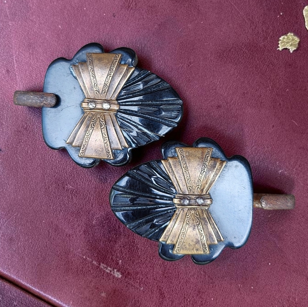 Antique Black Bakelite Cloak Clips
